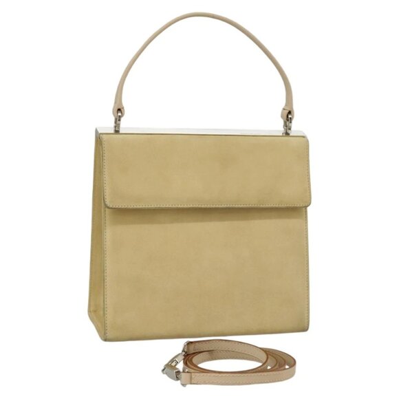 Salvatore Ferragamo Hand Bag Suede 2way Beige Silver Auth 102527 - Picture 1 of 16
